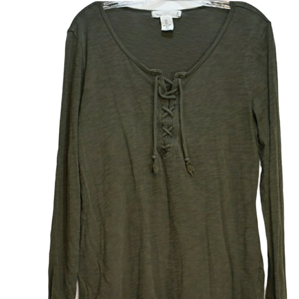 Women's L.O.G.G H&M Olive Green Lace-up Top L